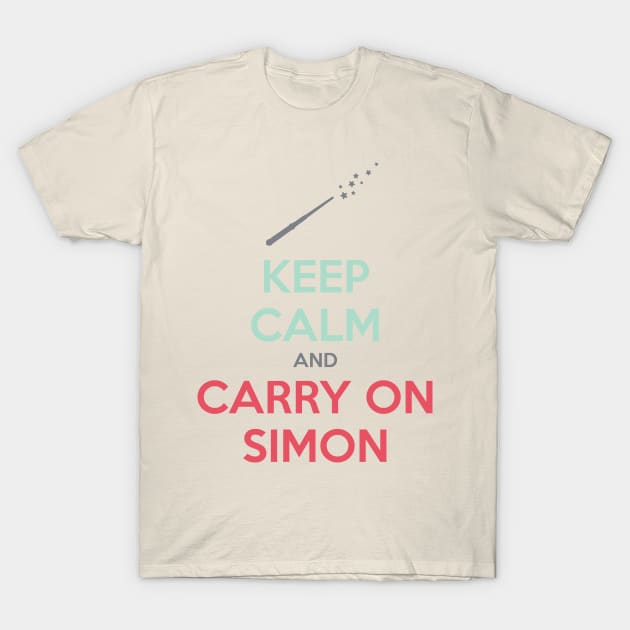 Keep Calm and Carry On Simon (Multi-Color Text) T-Shirt by 4everYA